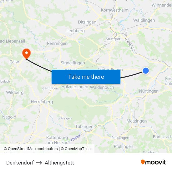 Denkendorf to Althengstett map