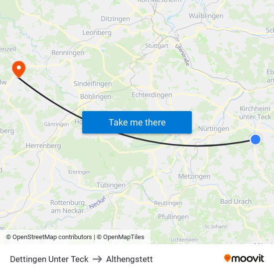 Dettingen Unter Teck to Althengstett map