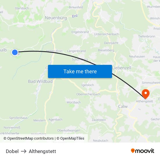 Dobel to Althengstett map