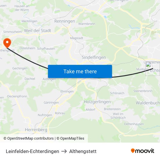 Leinfelden-Echterdingen to Althengstett map