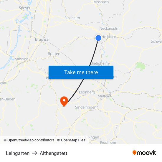 Leingarten to Althengstett map