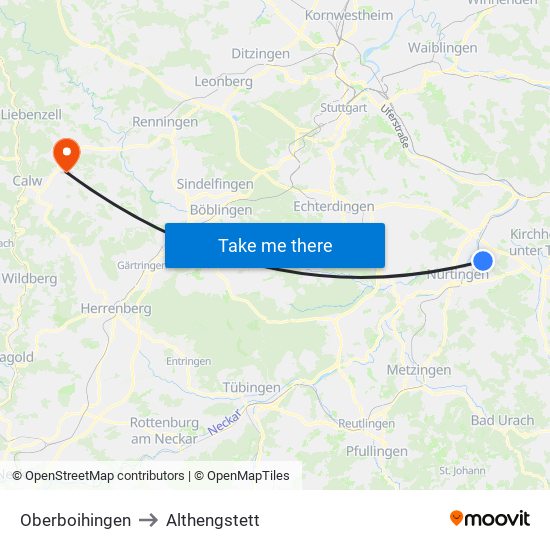 Oberboihingen to Althengstett map