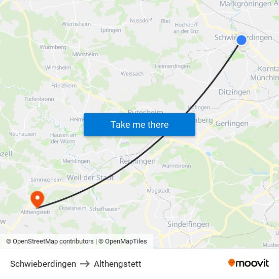 Schwieberdingen to Althengstett map