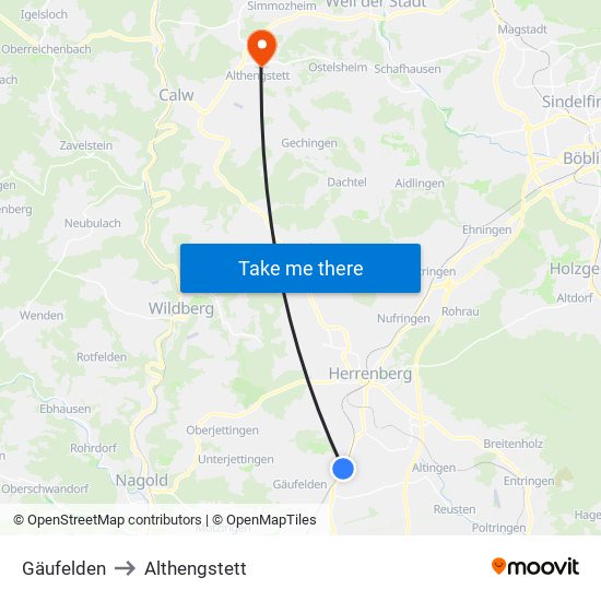 Gäufelden to Althengstett map