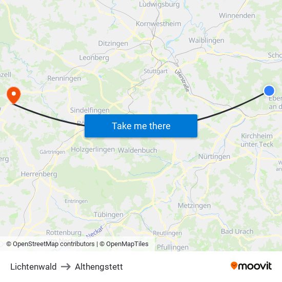 Lichtenwald to Althengstett map
