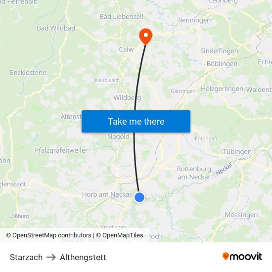 Starzach to Althengstett map