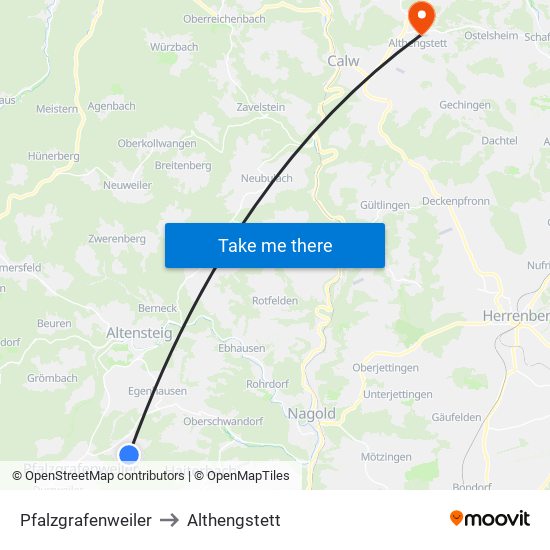 Pfalzgrafenweiler to Althengstett map