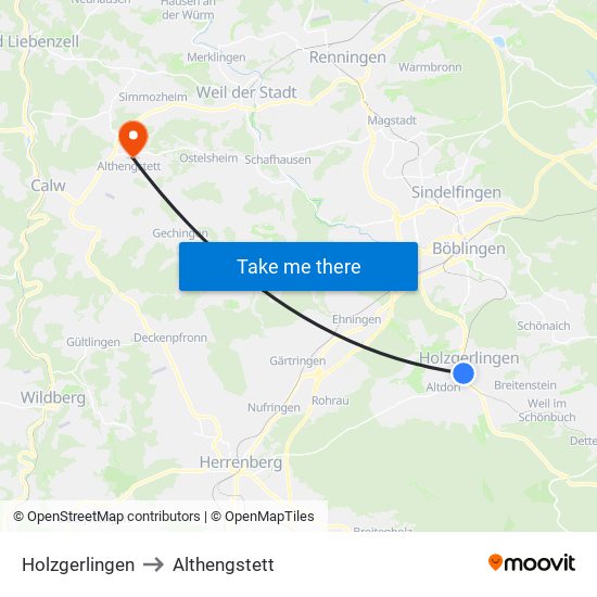 Holzgerlingen to Althengstett map