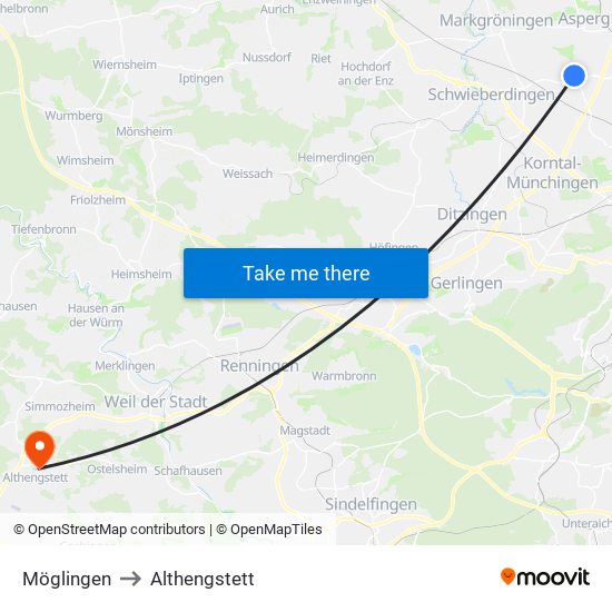 Möglingen to Althengstett map