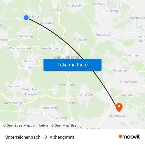 Unterreichenbach to Althengstett map