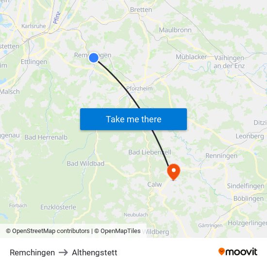 Remchingen to Althengstett map