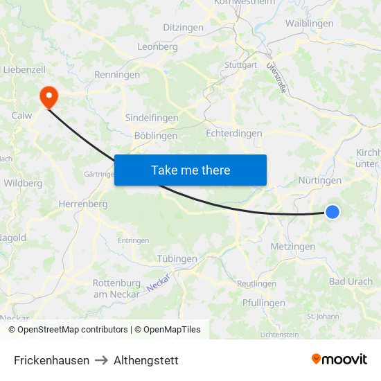 Frickenhausen to Althengstett map