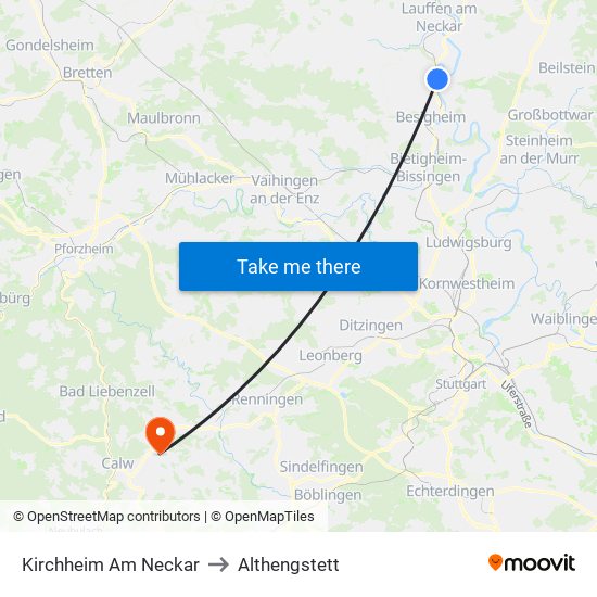 Kirchheim Am Neckar to Althengstett map