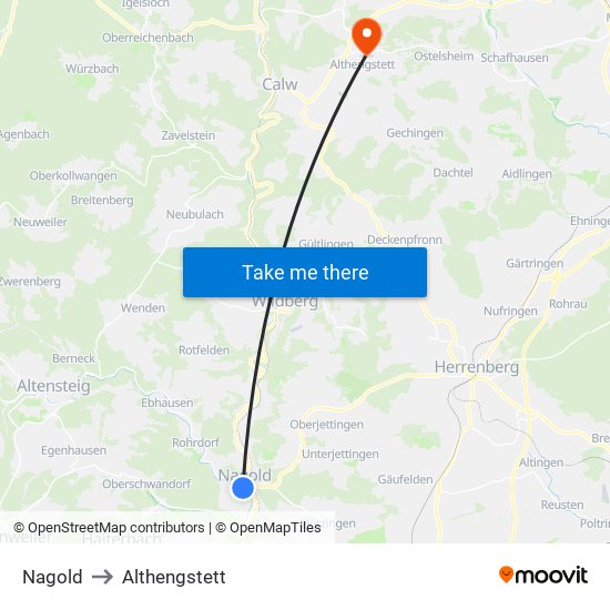 Nagold to Althengstett map