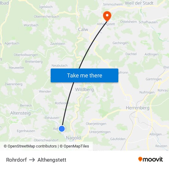 Rohrdorf to Althengstett map