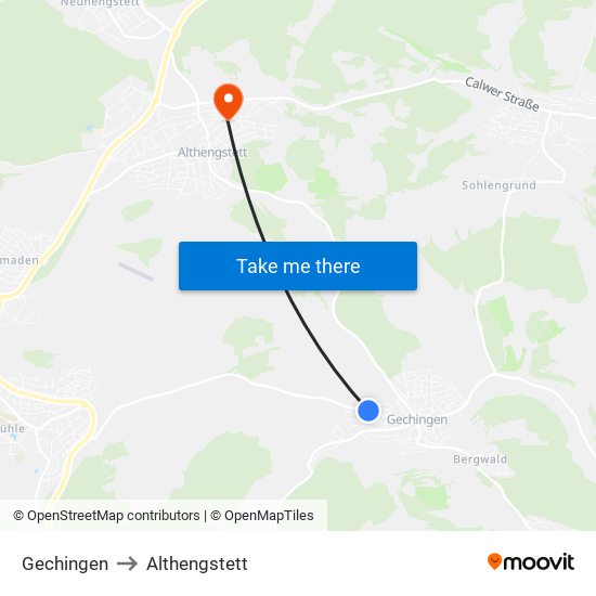 Gechingen to Althengstett map