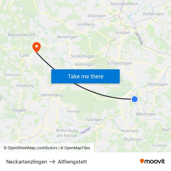 Neckartenzlingen to Althengstett map