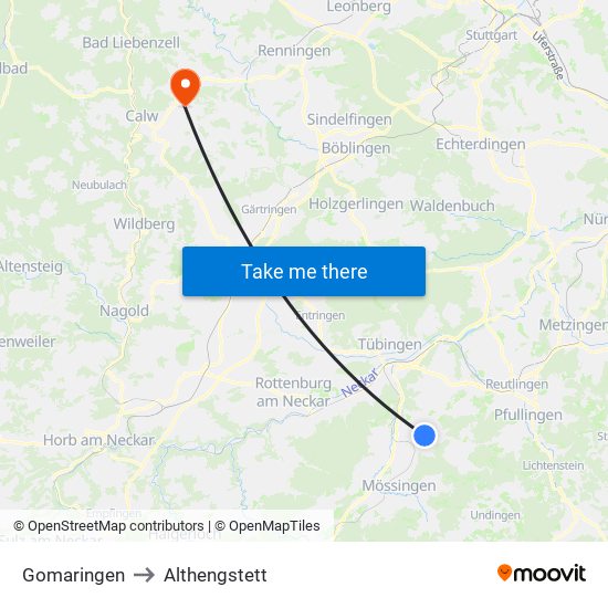 Gomaringen to Althengstett map