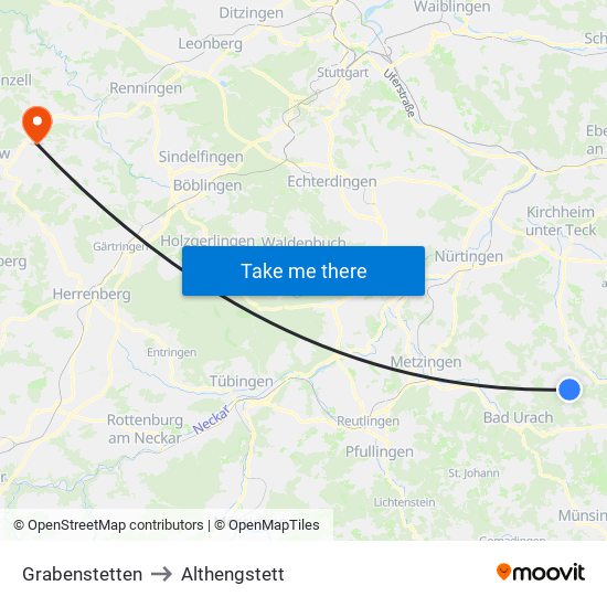 Grabenstetten to Althengstett map