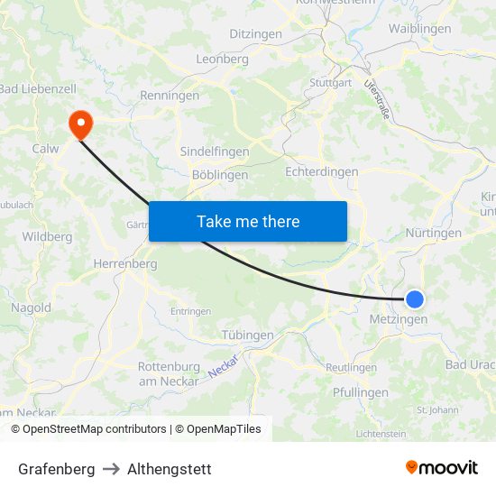 Grafenberg to Althengstett map