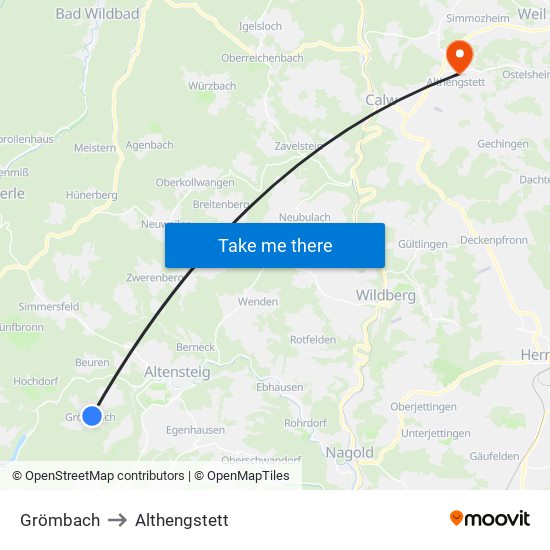 Grömbach to Althengstett map