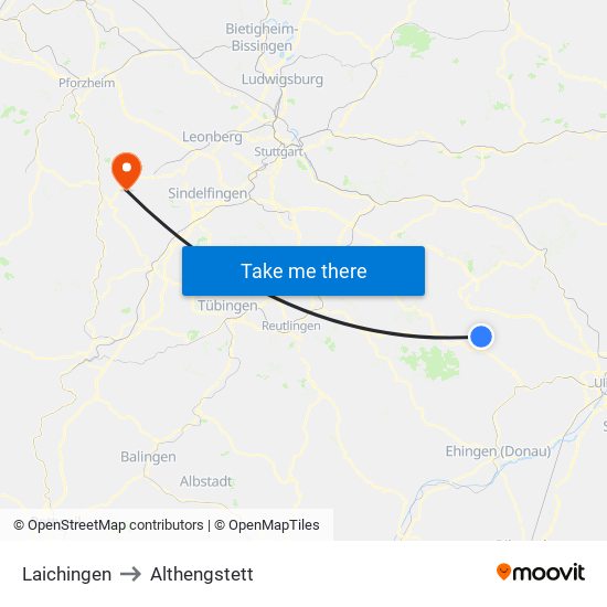 Laichingen to Althengstett map