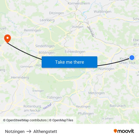 Notzingen to Althengstett map