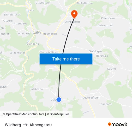 Wildberg to Althengstett map