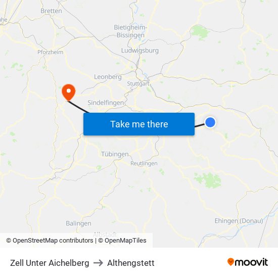 Zell Unter Aichelberg to Althengstett map