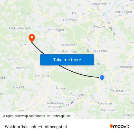 Walddorfhäslach to Althengstett map