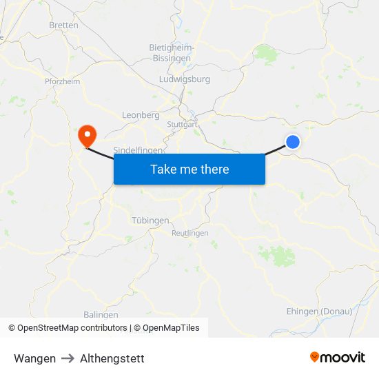 Wangen to Althengstett map