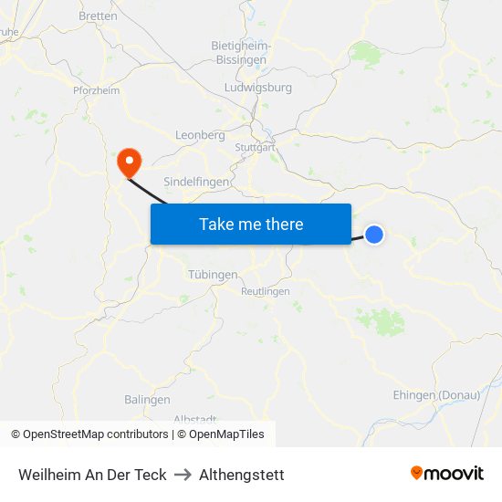 Weilheim An Der Teck to Althengstett map