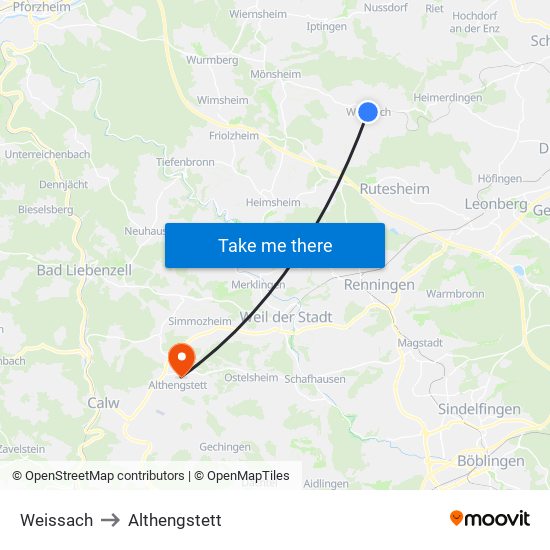 Weissach to Althengstett map
