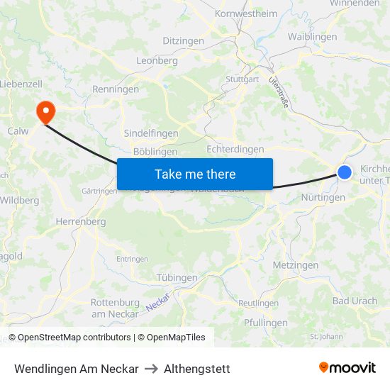 Wendlingen Am Neckar to Althengstett map