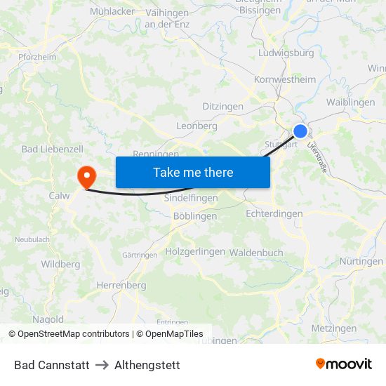 Bad Cannstatt to Althengstett map