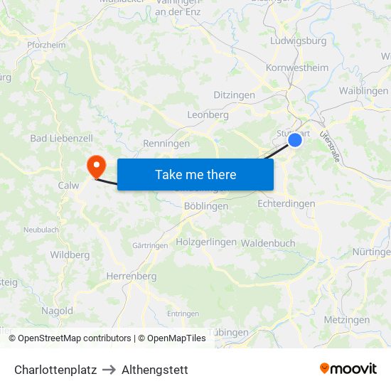 Charlottenplatz to Althengstett map