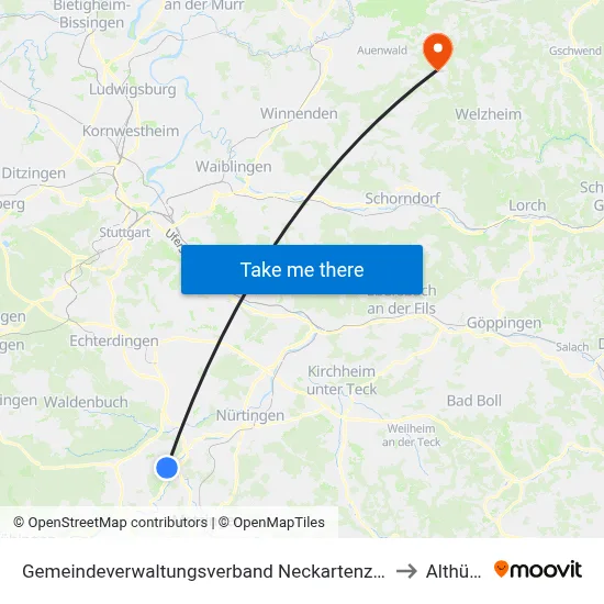 Gemeindeverwaltungsverband Neckartenzlingen to Althütte map