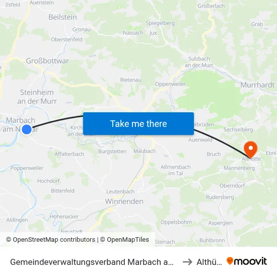 Gemeindeverwaltungsverband Marbach am Neckar to Althütte map