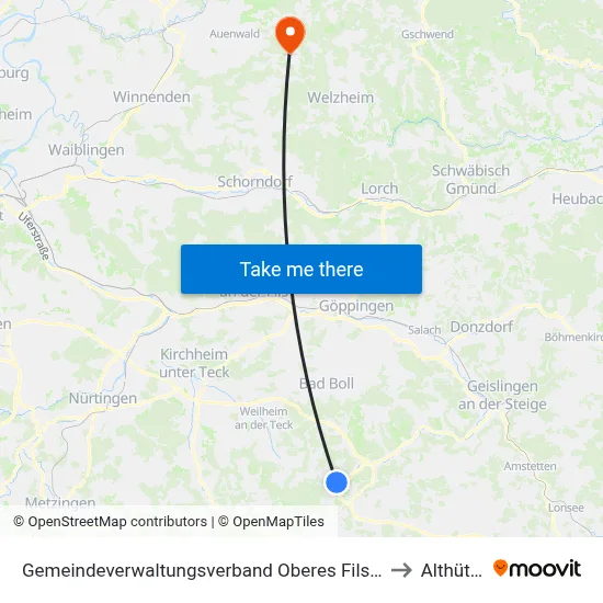 Gemeindeverwaltungsverband Oberes Filstal to Althütte map