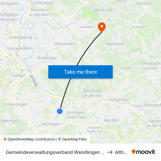 Gemeindeverwaltungsverband Wendlingen am Neckar to Althütte map