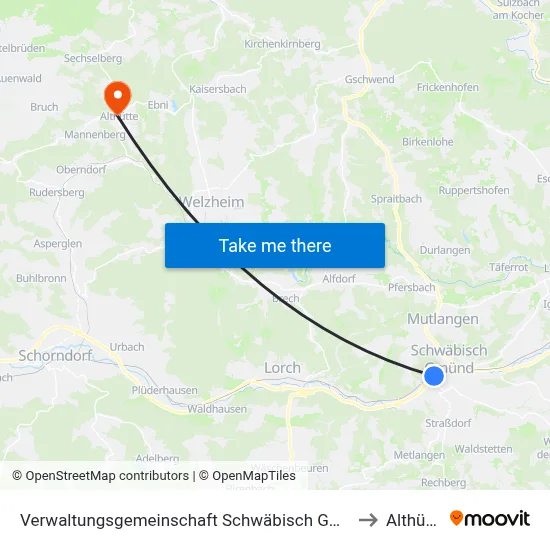 Verwaltungsgemeinschaft Schwäbisch Gmünd to Althütte map