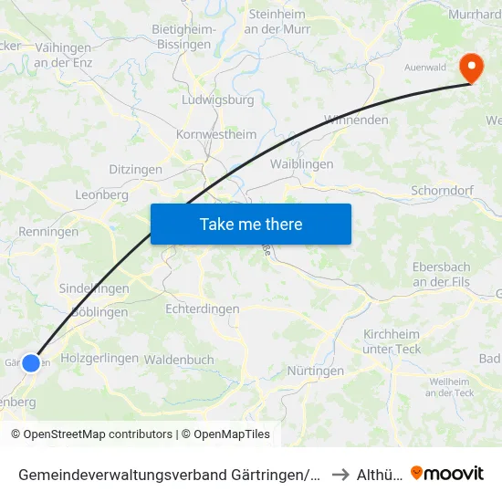 Gemeindeverwaltungsverband Gärtringen/Ehningen to Althütte map