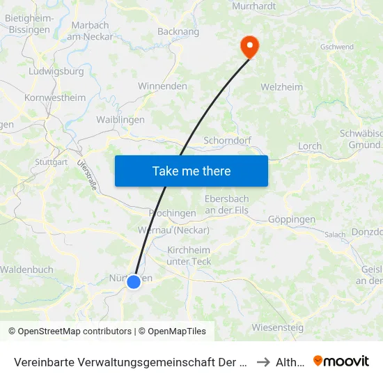Vereinbarte Verwaltungsgemeinschaft Der Stadt Nürtingen to Althütte map