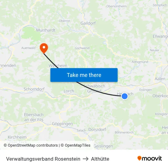 Verwaltungsverband Rosenstein to Althütte map