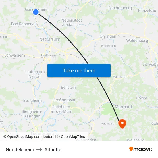 Gundelsheim to Althütte map