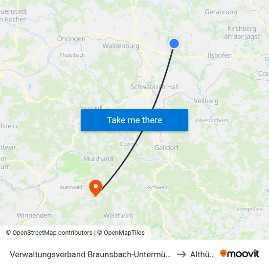 Verwaltungsverband Braunsbach-Untermünkheim to Althütte map