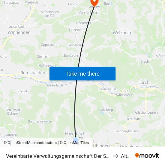 Vereinbarte Verwaltungsgemeinschaft Der Stadt Ebersbach An Der Fils to Althütte map