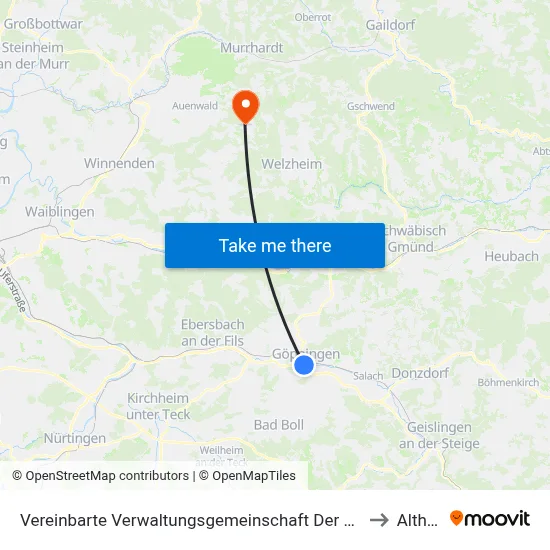Vereinbarte Verwaltungsgemeinschaft Der Stadt Göppingen to Althütte map