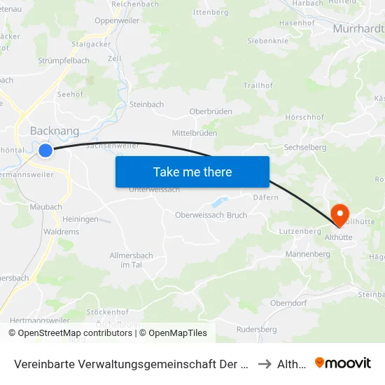 Vereinbarte Verwaltungsgemeinschaft Der Stadt Backnang to Althütte map
