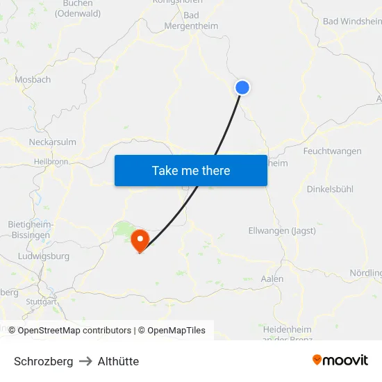 Schrozberg to Althütte map